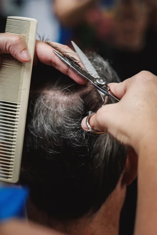 Shear cutting detail at Tactical Grooming