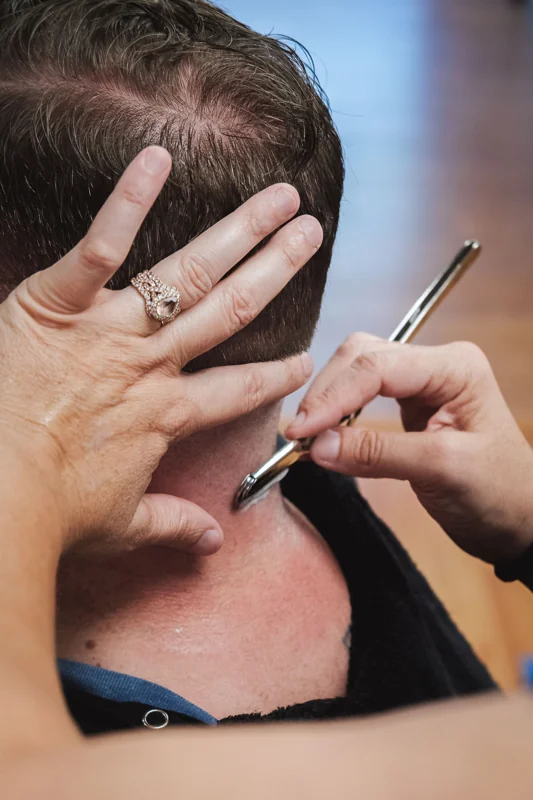 Straight razor neckline detail at Tactical Grooming