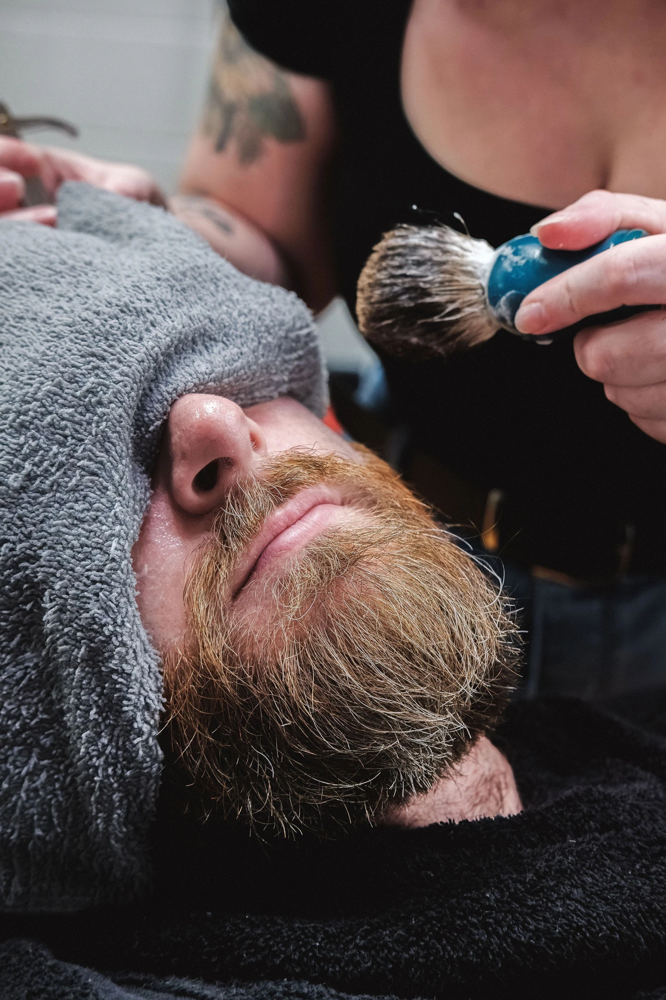 Hot towel shave preparation at Tactical Grooming