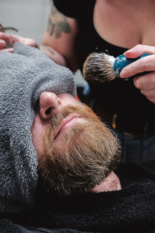 Hot towel shave preparation at Tactical Grooming