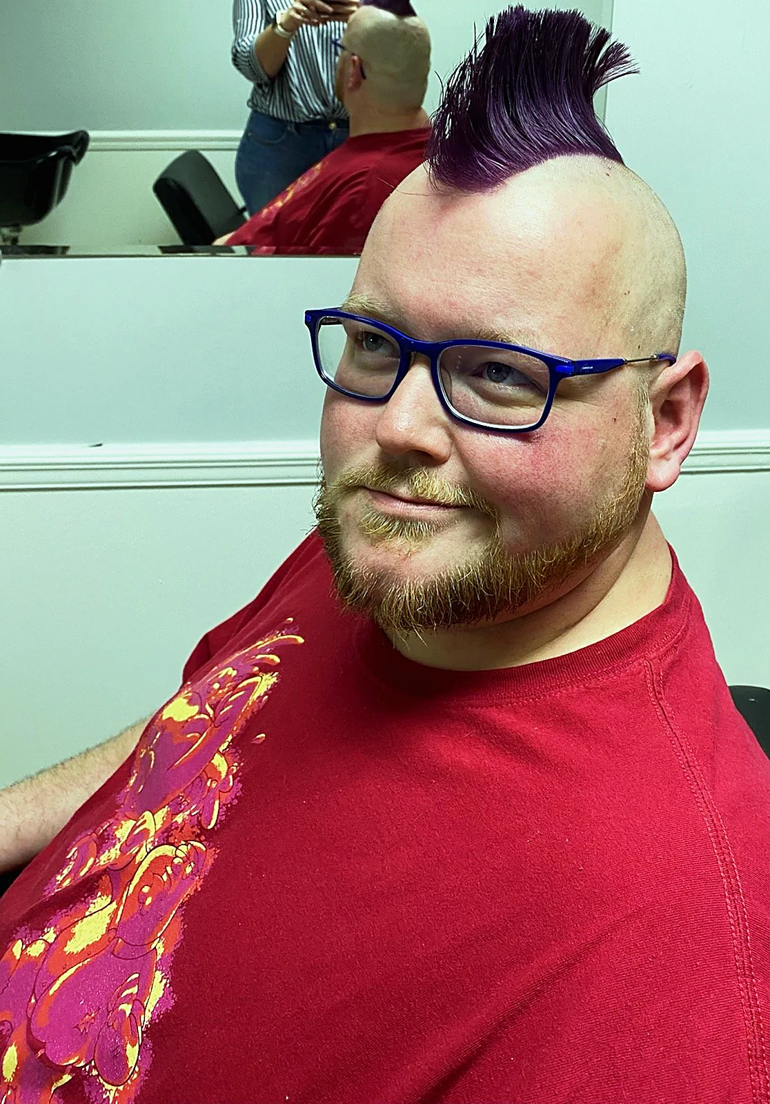 Colored mohawk styled at Tactical Grooming