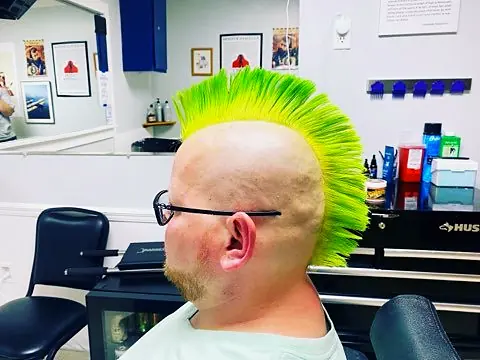 Colored mohawk styled at Tactical Grooming