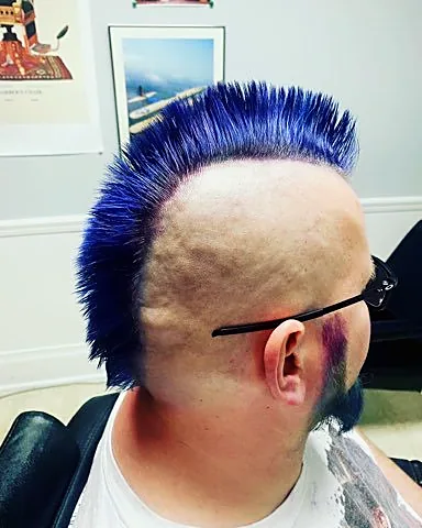 Colored mohawk styled at Tactical Grooming