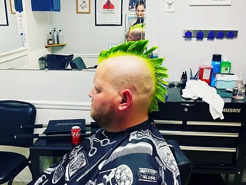 Colored mohawk styled at Tactical Grooming