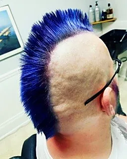 Colored mohawk styled at Tactical Grooming