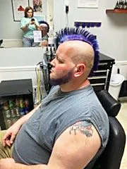 Colored mohawk styled at Tactical Grooming