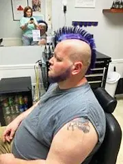 Colored mohawk styled at Tactical Grooming